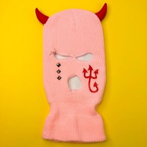 Cry Evil Devil Pink Ski Mask Balaclava Beanie Cap Hat Skimask Monster Pitch Fork